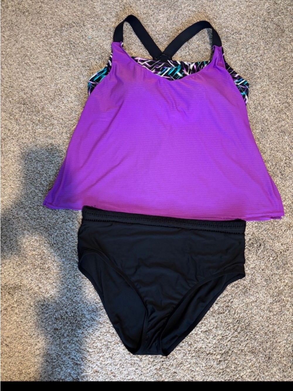 ZeroXposur Tankini w/ Black & Teal Accents on the sports bra w a purple tank